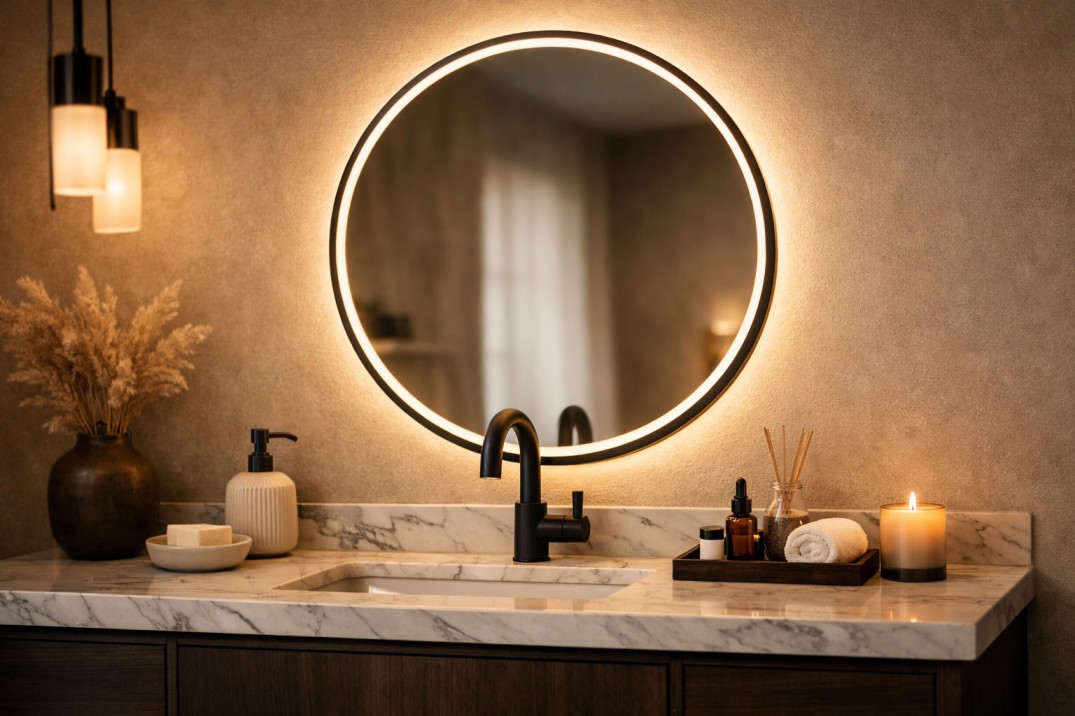 backlit mirror bathroom design idea