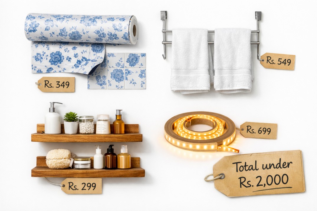 Budget bathroom design ideas Indian homes low cost DIY small bathroom upgrade under 2000 rupees