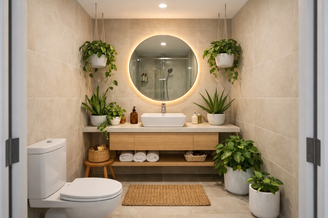 small bathroom decor with indoor plants