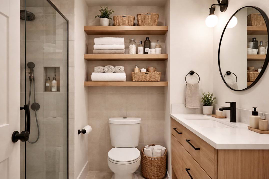 floating shelves storage ideas for small bathroom